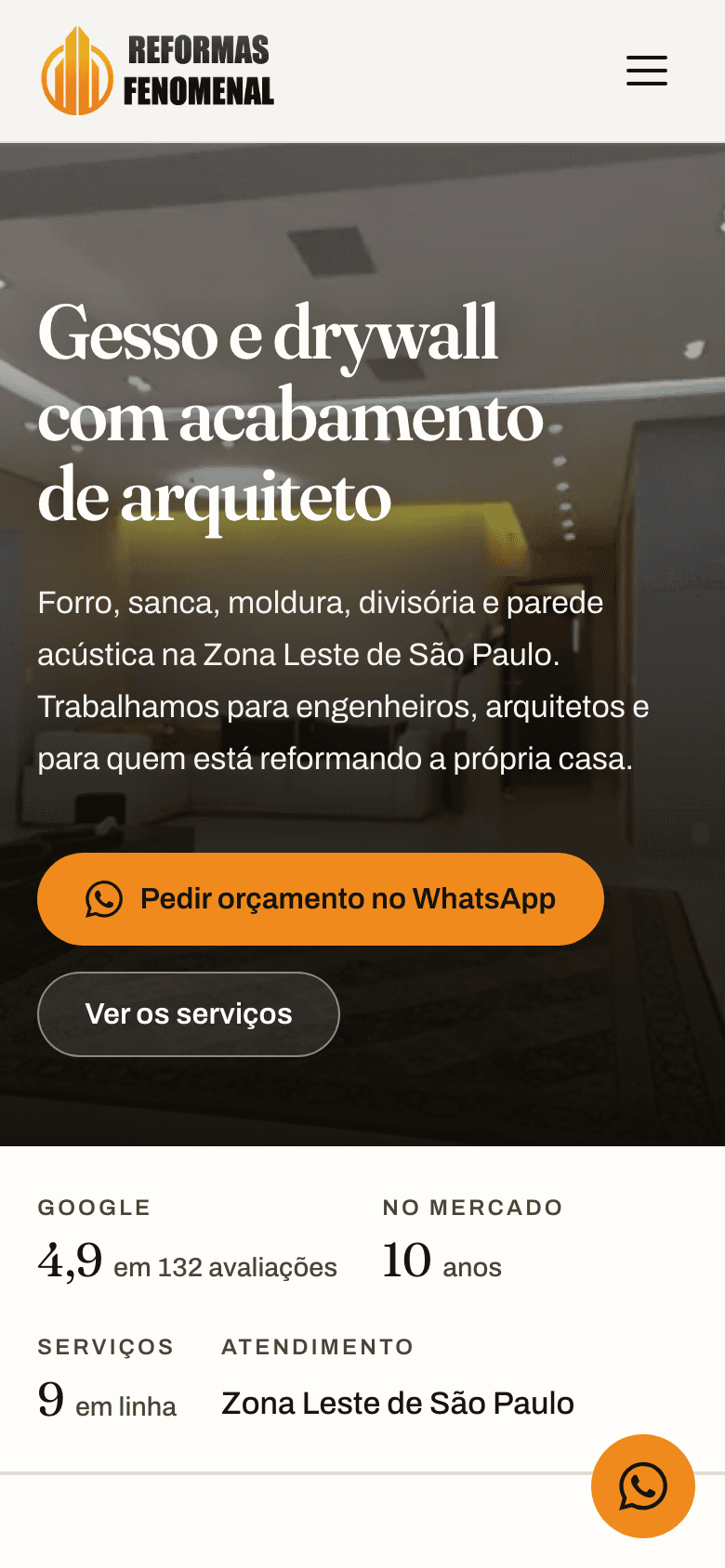 Print do site (mobile) — Embaixador do Gesso